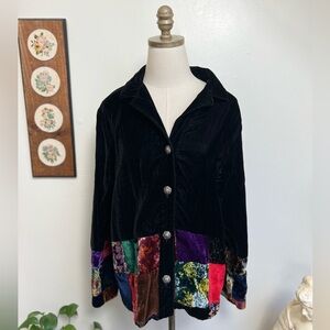 Vintage 90s Black Velvet Patchwork Jacket Medium